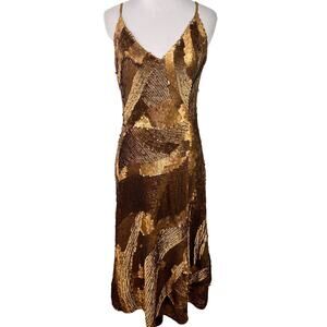 Dolce & Gabbana Gold V-Neck Sequin Silk Dress Size 44 New with tags
